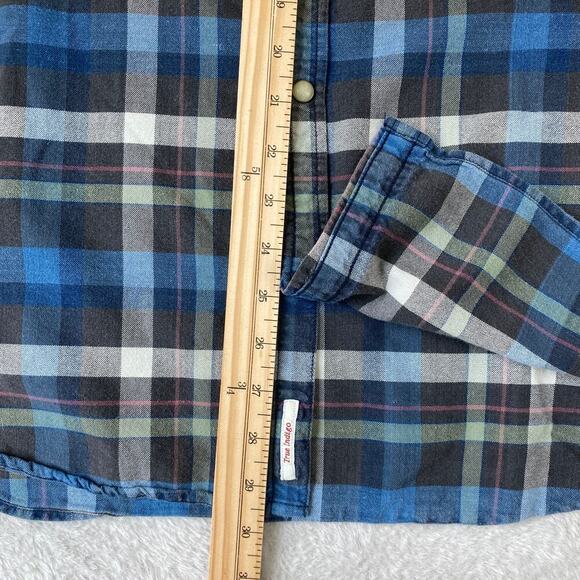 Lucky Brand Classic Fit Western Pearl Snap Shirt Men XXL Indigo Plaid Button Up - Picture 8 of 9